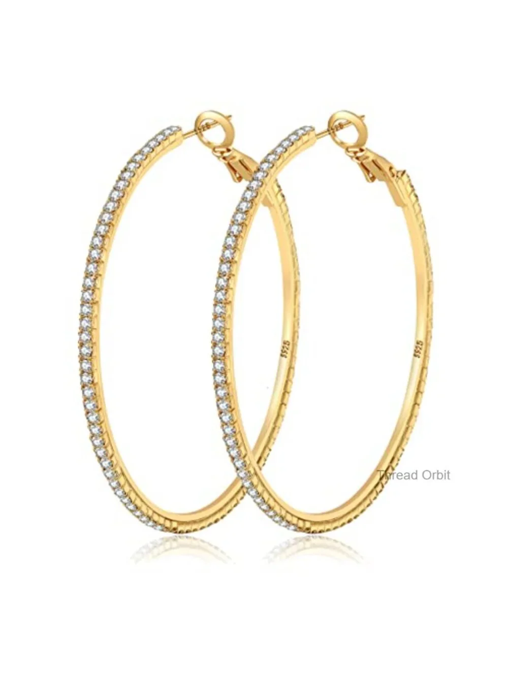 925 Sterling Silver Large Rhinestone Hoop Earrings Cubic Zirconia Sparkly Hoops